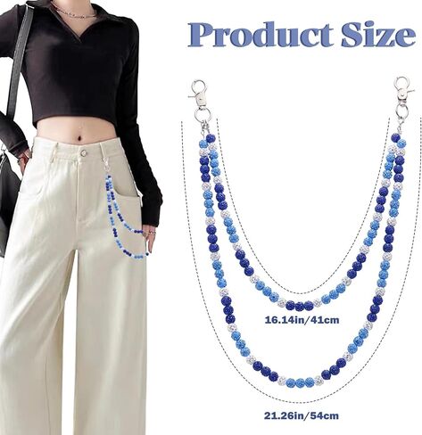 حجر الراين الخرزة الطبقات السراويل سلسلة مع سلاسل مزدوجة قابلة للإزالة حجر الراين الخرز المحفظة سلسلة البيسبول قلادة البوهيمي سباركلي السيراميك الخرز حقيبة سلاسل المفاتيح للرجال النساء in Kuwait
