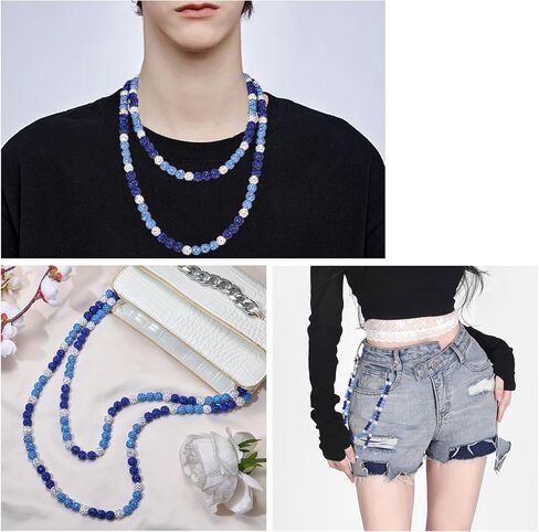 حجر الراين الخرزة الطبقات السراويل سلسلة مع سلاسل مزدوجة قابلة للإزالة حجر الراين الخرز المحفظة سلسلة البيسبول قلادة البوهيمي سباركلي السيراميك الخرز حقيبة سلاسل المفاتيح للرجال النساء in Kuwait