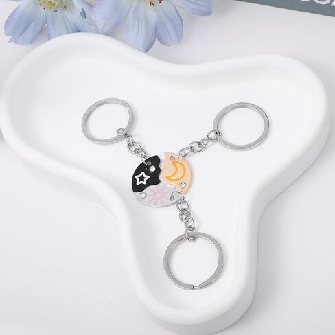 3 Pcs Puzzle Keychains, Sun Moon Star Friendship Trio Puzzle Matching Keychains Backpack Purse Keychain Best Friend Forever Matching Gifts Anniversary Birthday Gifts for Women Men in Kuwait