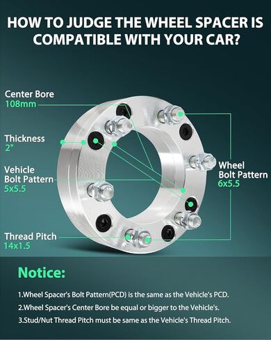 SCITOO 2Pcs Wheel Adapters 2" 5x5.5 to 6x5.5 Bore 108mm Studs 14x1.5 5 Lug Wheel Adapters Spacers Fit for Ram 1500 for Ram 1500 Classic in Saudi Arabia