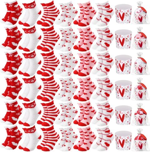 24 Pairs Pink Fuzzy Socks Bulk for Women Valentine's Day Gift Pink Cupcake Socks DIY Gift Slipper Socks Warm Fluffy Winter Socks Fleece Soft Thick Comfy Sock for Women Teacher Colleague in Kuwait