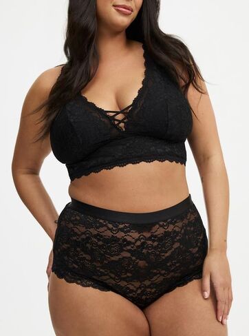 حمالة صدر نسائية من Torrid بمقاس كبير من الدانتيل XO بتصميم متقاطع، أسود غني، 1 in Kuwait