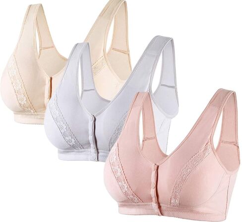 Everyday Cotton Bra - Women's Snap Front Closure Luxury Lace Wireless Comfort Bra with Removable Pad in Kuwait