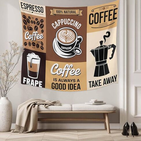 Tapestry Wall Hanging Coffee Beans Cup Tapestries Aesthetic Leisure Espresso Tapestry for Bedroom Living Room College Dorm Art Wall Decor Decorative Backdrop 50x60 Inch in Saudi Arabia
