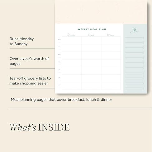 ورقة في القائمة مخطط الوجبات الأسبوعية وقائمة التسوق | صفحة واحدة في الأسبوع | خطط يوميًا للإفطار والغداء والعشاء ولاحظ الحاجة إلى البقالة | تصميم معلق | تمزيق الأوراق الورقية لتسوق البقالة in Kuwait