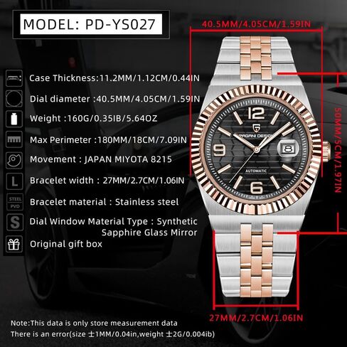 مجموعة الساعات الأوتوماتيكية الفاخرة CEYADG Pagani Design PD-YS027، سوار من الفولاذ المقاوم للصدأ، ألوان متعددة للقرص، تصميم إطار مخدد in Kuwait