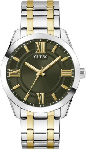 Guess Men's 44mm Watch - Two-Tone Stainless Steel Strap Green Dial Silver Tone Case in Saudi Arabia