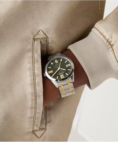 Guess Men's 44mm Watch - Two-Tone Stainless Steel Strap Green Dial Silver Tone Case in Saudi Arabia