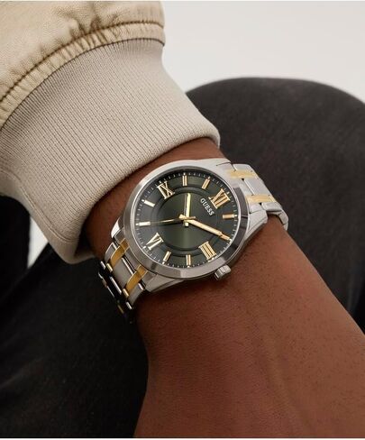 Guess Men's 44mm Watch - Two-Tone Stainless Steel Strap Green Dial Silver Tone Case in Saudi Arabia