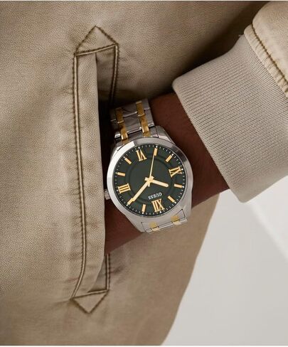 Guess Men's 44mm Watch - Two-Tone Stainless Steel Strap Green Dial Silver Tone Case in Saudi Arabia