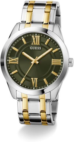 Guess Men's 44mm Watch - Two-Tone Stainless Steel Strap Green Dial Silver Tone Case in Saudi Arabia