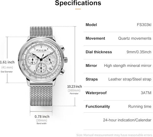 FEICE Men's Bauhaus Wrist Watch with Japanese Quartz Movement Stainless Steel Band Waterproof Chronograph Date Multifuntion Display Classic Watches for Men-FWS303YBG in Kuwait