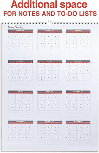 2026 Staples 22" x 29" تقويم حائط شهري، أبيض/أحمر/رمادي (ST53914-26) in Saudi Arabia