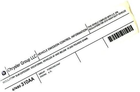 Mopar 47480310AA LABEL VEHICLE EMISSION CONTROL IN in Saudi Arabia