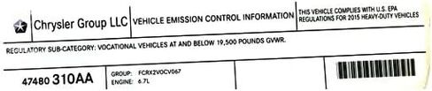 Mopar 47480310AA LABEL VEHICLE EMISSION CONTROL IN in Saudi Arabia