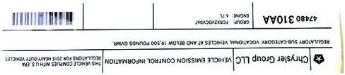 Mopar 47480310AA LABEL VEHICLE EMISSION CONTROL IN in Saudi Arabia