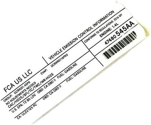 Mopar 47480545AA LABEL VEHICLE EMISSION CONTROL IN in Saudi Arabia