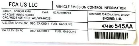 Mopar 47480545AA LABEL VEHICLE EMISSION CONTROL IN in Saudi Arabia