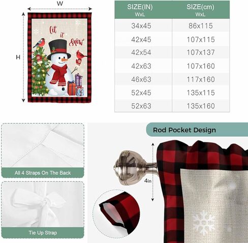 Christmas Tie Up Curtains for Window, Cute Snowman Xmas Tree Cardinal Birds Buffalo Plaid Thermal Balloon Shade Adjustable Rod Pocket Curtains Valance Panels for Kitchen Bathroom Café 42'' x 54'' in Saudi Arabia