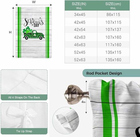 St. Patrick's Day Tie Up Curtains for Window, Spring Lucky Grass Truck Striped Wood Thermal Insulated Balloon Shade Adjustable Rod Pocket Curtains Valance Panels for Kitchen Bathroom Café 52'' x 63'' in Saudi Arabia