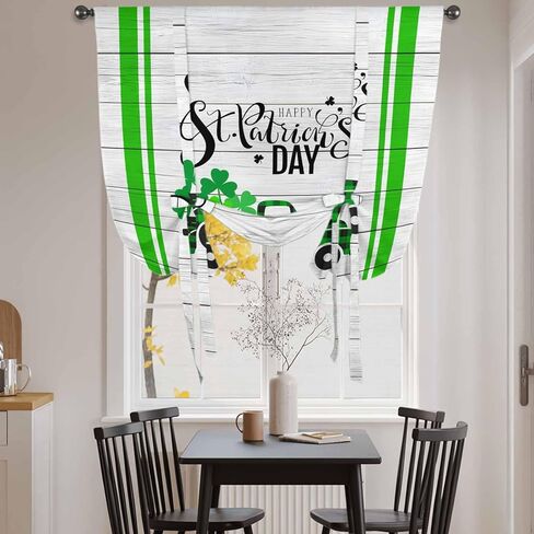 St. Patrick's Day Tie Up Curtains for Window, Spring Lucky Grass Truck Striped Wood Thermal Insulated Balloon Shade Adjustable Rod Pocket Curtains Valance Panels for Kitchen Bathroom Café 52'' x 63'' in Saudi Arabia