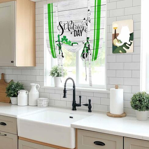 St. Patrick's Day Tie Up Curtains for Window, Spring Lucky Grass Truck Striped Wood Thermal Insulated Balloon Shade Adjustable Rod Pocket Curtains Valance Panels for Kitchen Bathroom Café 52'' x 63'' in Saudi Arabia