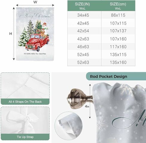 Christmas Snowflake Tie Up Curtains for Window, Winter Truck Snowman Xmas Tree Gifts Thermal Insulated Balloon Shade Adjustable Rod Pocket Curtains Valance Panels for Kitchen Bathroom Café 42'' x 45'' in Saudi Arabia