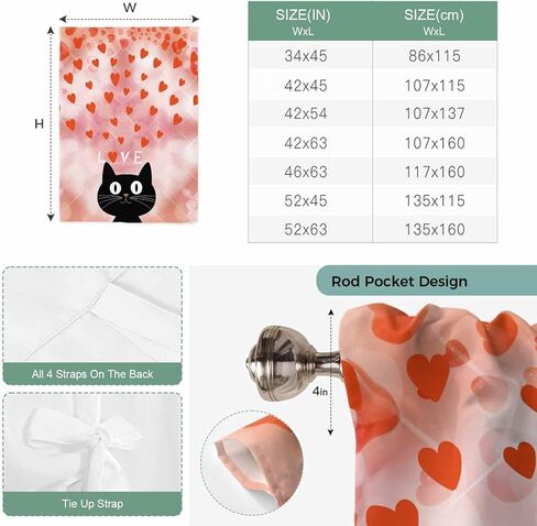 Valentine's Day Tie Up Curtains for Window, Pink Red Love Heart Cartoon Cute Black Cat Thermal Balloon Shade Adjustable Rod Pocket Curtains Valance Panels for Kitchen Bathroom Café 42'' x 63'' in Saudi Arabia
