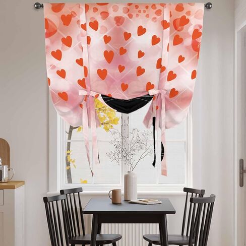 Valentine's Day Tie Up Curtains for Window, Pink Red Love Heart Cartoon Cute Black Cat Thermal Balloon Shade Adjustable Rod Pocket Curtains Valance Panels for Kitchen Bathroom Café 42'' x 63'' in Saudi Arabia
