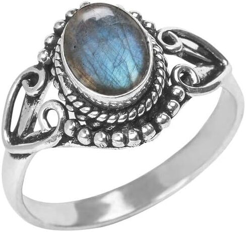 خاتم الأحجار الكريمة، خاتم فضي، خاتم فضي مصنوع يدويًا، مجوهرات بوهيمية، خاتم فضي للنساء والفتيات جميع المقاسات الأمريكية، هدية الذكرى السنوية، هدية لها، هدية عيد الميلاد in Kuwait