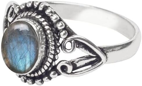 خاتم الأحجار الكريمة، خاتم فضي، خاتم فضي مصنوع يدويًا، مجوهرات بوهيمية، خاتم فضي للنساء والفتيات جميع المقاسات الأمريكية، هدية الذكرى السنوية، هدية لها، هدية عيد الميلاد in Kuwait