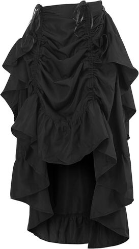 Daisy corsets Women's Black Crepe Hi Low Skirt Drawstring Bustle Western Cowgirl Fashion Costume Halloween in Saudi Arabia