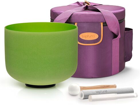 TOPFUND 432Hz Pink Purple F Note Crystal Singing Bowl Heart Chakra 10 Inch with Heavy Duty Carrying Case and Suede Mallet in Kuwait