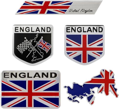 TOMALL 5Pcs 3D Metal UK Emblem Badge for Car, SUV, Truck - Zinc Alloy, Chrome - Blue, Black, White - Universal Fit - Side Fender, Rear Trunk - British Union Jack Symbol in Saudi Arabia
