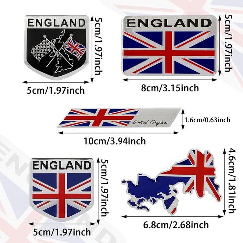 TOMALL 5Pcs 3D Metal UK Emblem Badge for Car, SUV, Truck - Zinc Alloy, Chrome - Blue, Black, White - Universal Fit - Side Fender, Rear Trunk - British Union Jack Symbol in Saudi Arabia