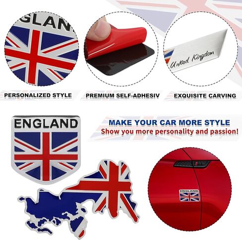 TOMALL 5Pcs 3D Metal UK Emblem Badge for Car, SUV, Truck - Zinc Alloy, Chrome - Blue, Black, White - Universal Fit - Side Fender, Rear Trunk - British Union Jack Symbol in Saudi Arabia