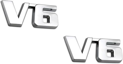 2 قطعة معدنية ثلاثية الأبعاد V6 حرف V6 شارة ملصق مائي شعار الحاجز الجذع ذاتية اللصق شعار لوحة اسم السيارة (فضي) in Kuwait