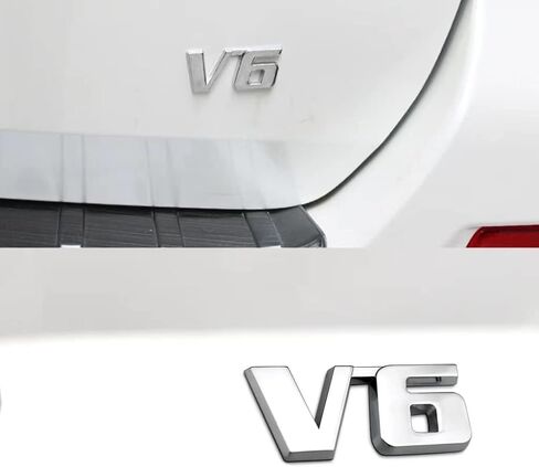 2 قطعة معدنية ثلاثية الأبعاد V6 حرف V6 شارة ملصق مائي شعار الحاجز الجذع ذاتية اللصق شعار لوحة اسم السيارة (فضي) in Kuwait