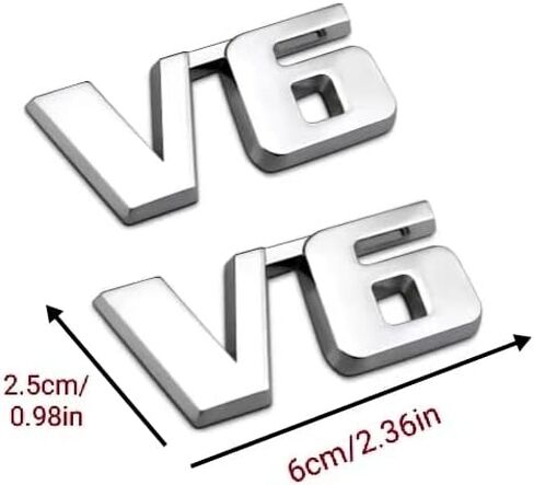 2 قطعة معدنية ثلاثية الأبعاد V6 حرف V6 شارة ملصق مائي شعار الحاجز الجذع ذاتية اللصق شعار لوحة اسم السيارة (فضي) in Kuwait