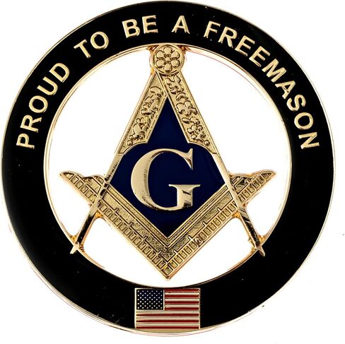 Proud to be a Freemason Round Masonic Auto Emblem - [Black & Gold][3'' Diameter] in Saudi Arabia