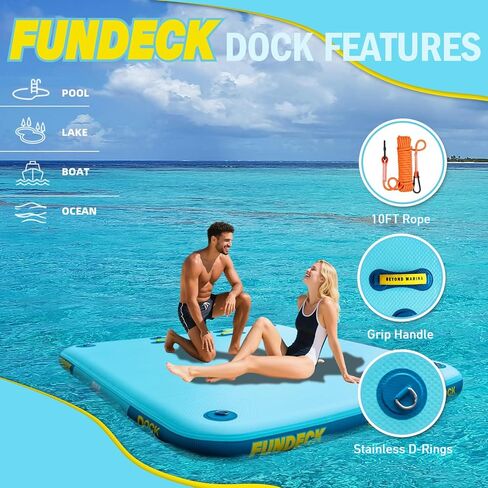 BEYOND MARINA Inflatable Floating Dock, Water Float Platform, Floating Island Dock Pad for Lake, Pool, Ocean Water Play, Carry Bag, Repair kit, 8 x 5ft / 10 x 8ft in Kuwait