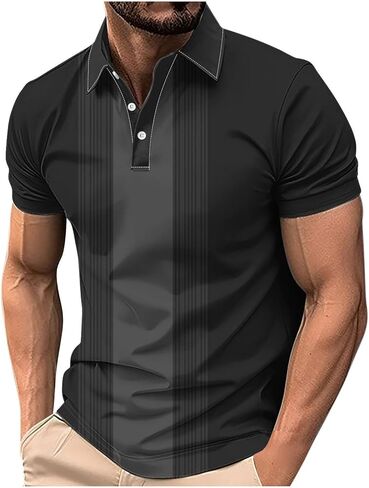 Polos Shirts for Men Vintage Striped Golf Bowling Casual Polo Tee Pullover Men Outdoor Athletic T-Shirts in Saudi Arabia