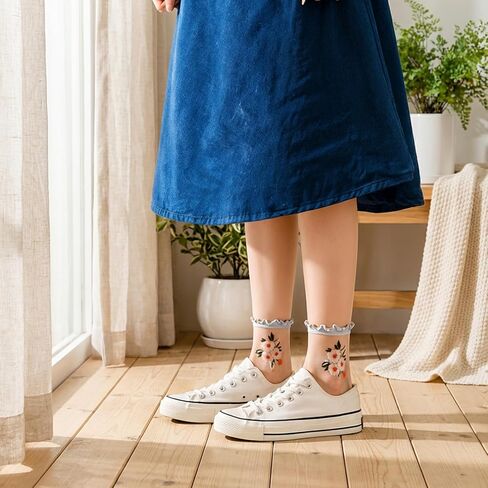 Sheer Floral Socks For Women, Thin Transparent Ankle Socks, Colorful Candy Flower Patterned Nylon See Through Sock for Women in Kuwait
