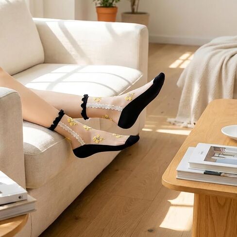 Sheer Floral Socks For Women, Thin Transparent Ankle Socks, Colorful Candy Flower Patterned Nylon See Through Sock for Women in Kuwait