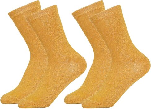 Sucrain 2 Pairs Gold Glitter Socks Novelty Bright Retro Ankle Socks Sparkly Metallic Shiny Bright Sock for women in Saudi Arabia