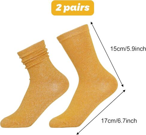 Sucrain 2 Pairs Gold Glitter Socks Novelty Bright Retro Ankle Socks Sparkly Metallic Shiny Bright Sock for women in Saudi Arabia