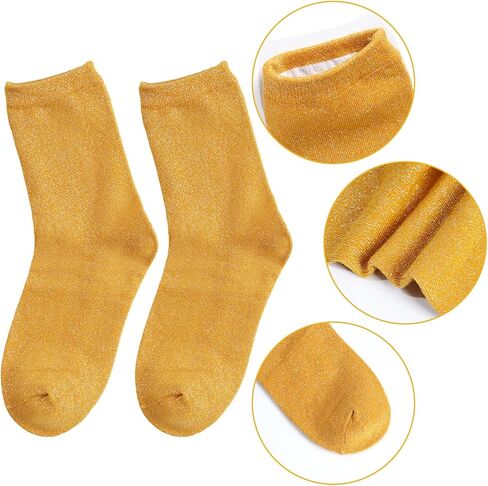 Sucrain 2 Pairs Gold Glitter Socks Novelty Bright Retro Ankle Socks Sparkly Metallic Shiny Bright Sock for women in Saudi Arabia