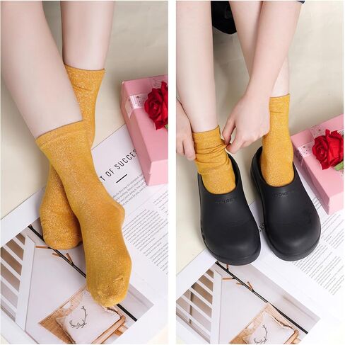 Sucrain 2 Pairs Gold Glitter Socks Novelty Bright Retro Ankle Socks Sparkly Metallic Shiny Bright Sock for women in Saudi Arabia