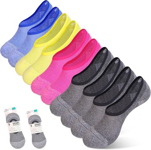 10 Pairs 4 Color Mixed Grey Blue Yellow Pink No Show Socks Womens & Man, Ideal, Breathable invisible liner no slip in Saudi Arabia