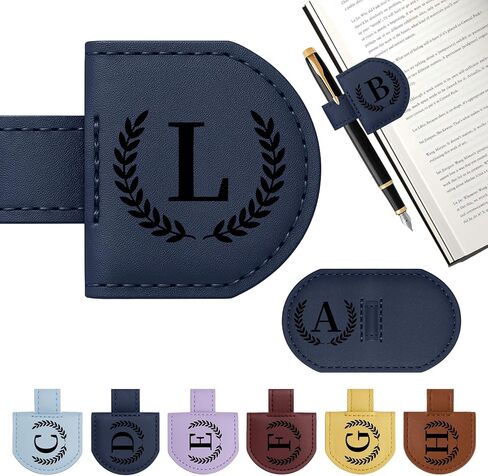 حامل قلم مرجعي مغناطيسي شخصي، علامات كتاب جلدية لقراءة النساء والرجال، نقش 26 حرفًا اسم الإشارات المرجعية الأولية مع حامل قلم رصاص، هدية لمحبي الكتب، القراء (أرجواني، C) in Kuwait